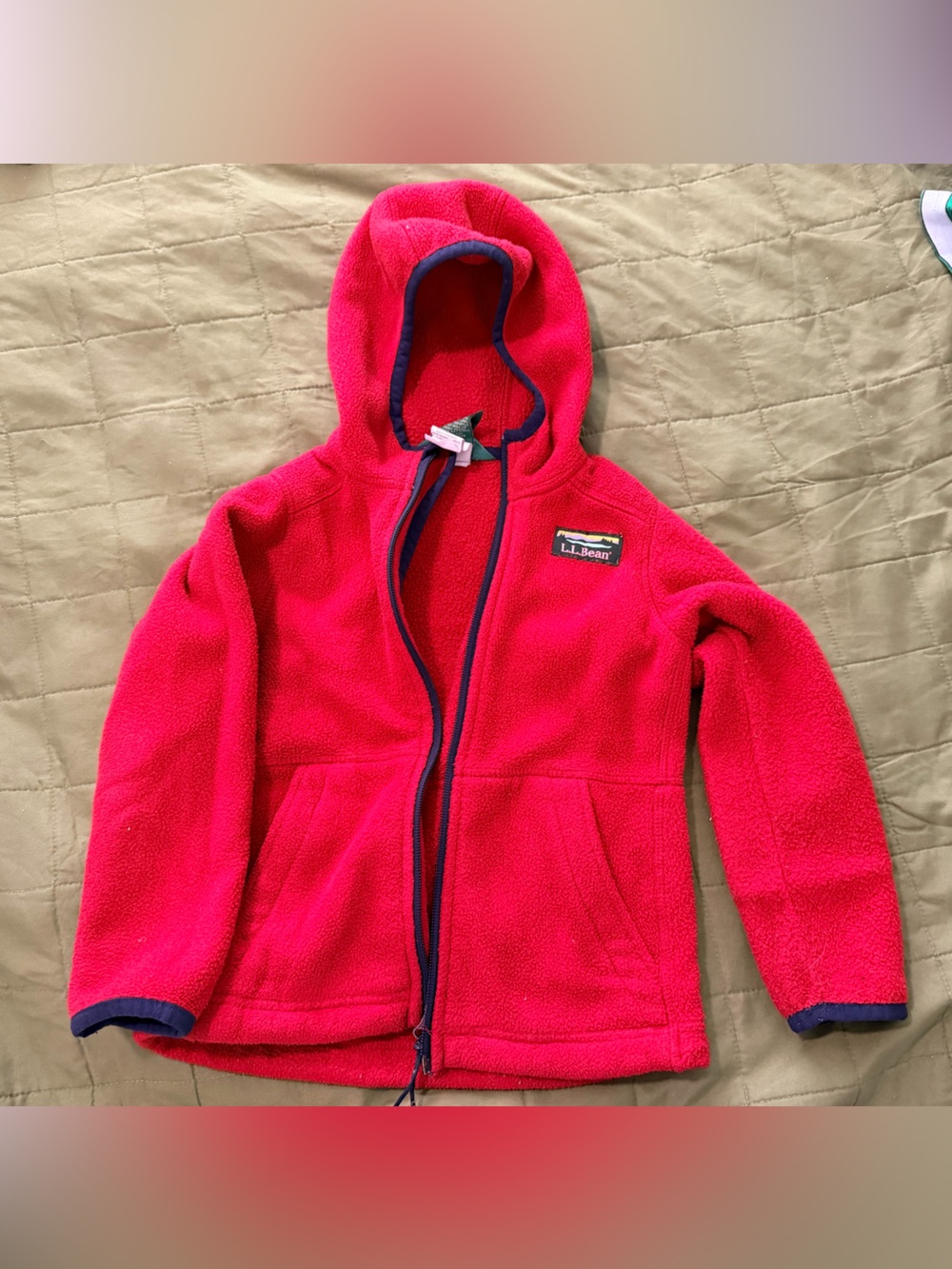 L.L.Bean Red Fleece Jacket with Navy Trim